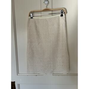 Tory Burch Floral Embroidered Lace Pencil Skirt Womens Size 4 Ivory Scallop